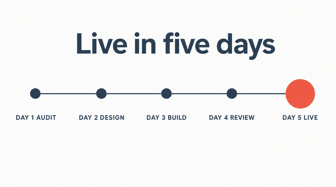 Most builds go from audit to live in five working days.
